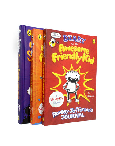 Photo of Diary of an Awesome Friendly Kid 3 Books Set by Jeff Kinney on a White Background