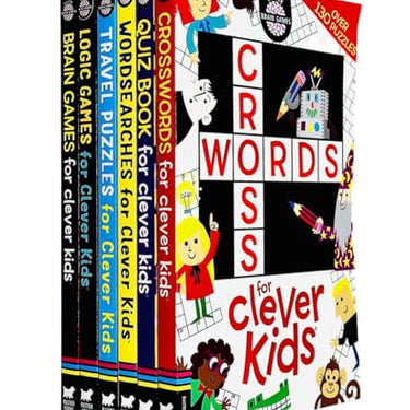 Brain Games Clever Kids 6-Book Collection | Fun & Educational Activity Books – Crosswords, Quiz Book, Word Searches, Travel Puzzles & Brain Teasers