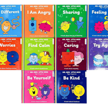 Mr Men and Little Miss Discover You 10 Books Collection Set By Roger Hargreaves (All Different, I Am Angry, Sharing, Feeling Sad, Worries, Find Calm, Caring, Try Again, Be Yourself and Be Kind)
