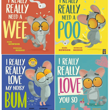 Bush Baby Adventures 4 Books Set by Karl Newson, Duncan Beedie (I Really Really Need a Wee, Need a Poo, Love my Noisy Bum, Love You So)
