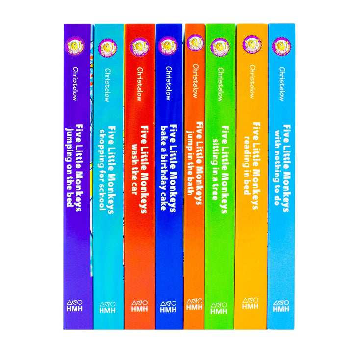 Five Little Monkeys Adventures 8 Books Collection Box Set By Eileen Christelow (Jumping on the Bed, Shopping for School,Wash the Car,Bake a Birthday Cake, Jump in the Bath,Sitting in a Tree & More)