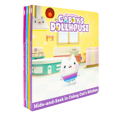 Gabby’s Dollhouse Hide-and-Seek 4 Books Collection Set - In Baby Box’s Craft Room, MerCat’s Spa, DJ Catnip’s Music Room and In Cakey Cat’s Kitchen | Board book