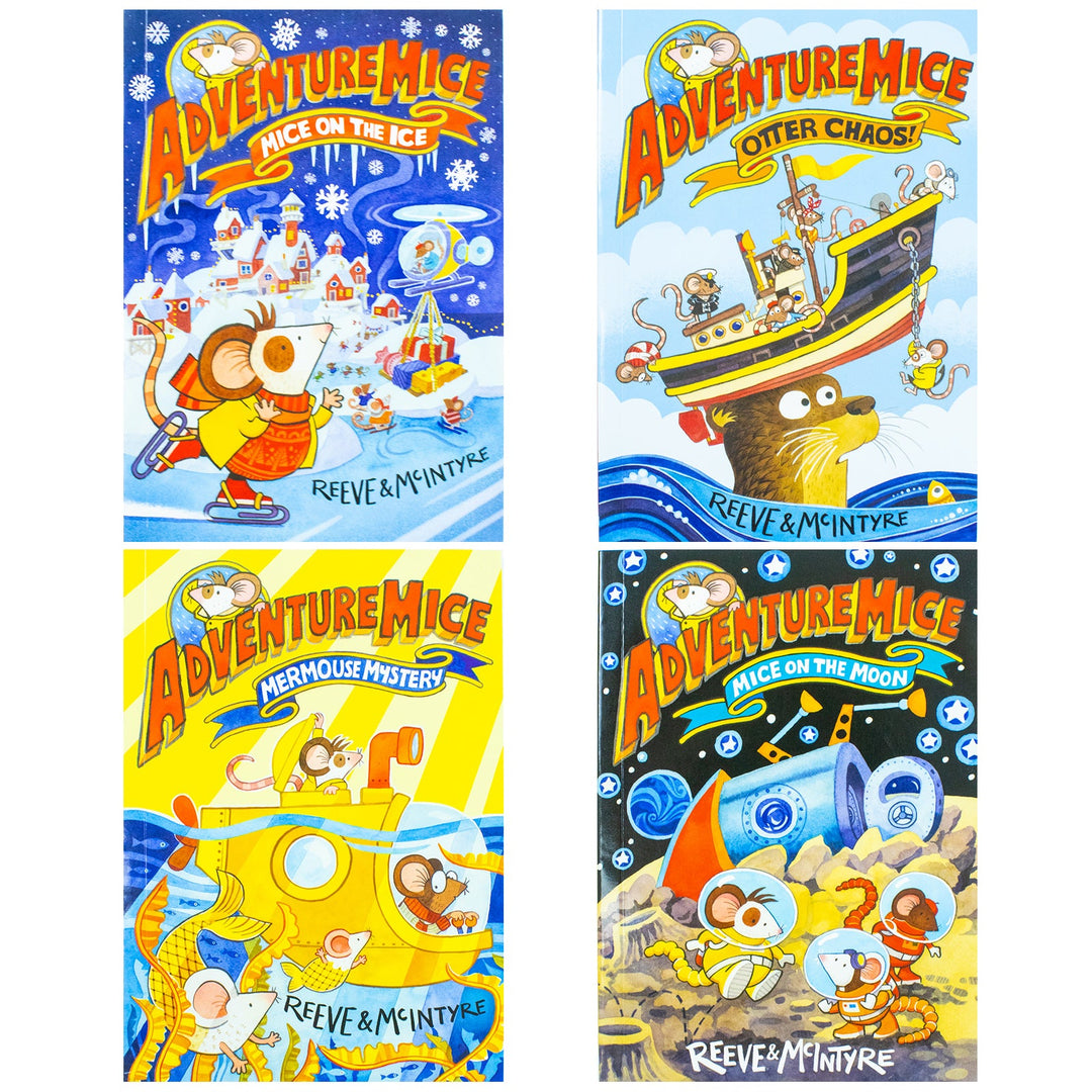 Adventure mice 4 Book Set by Reeve & McIntyre (Mice On The Ice,Otter Chaos,Mermouse Mystery,Mice On The Moon)