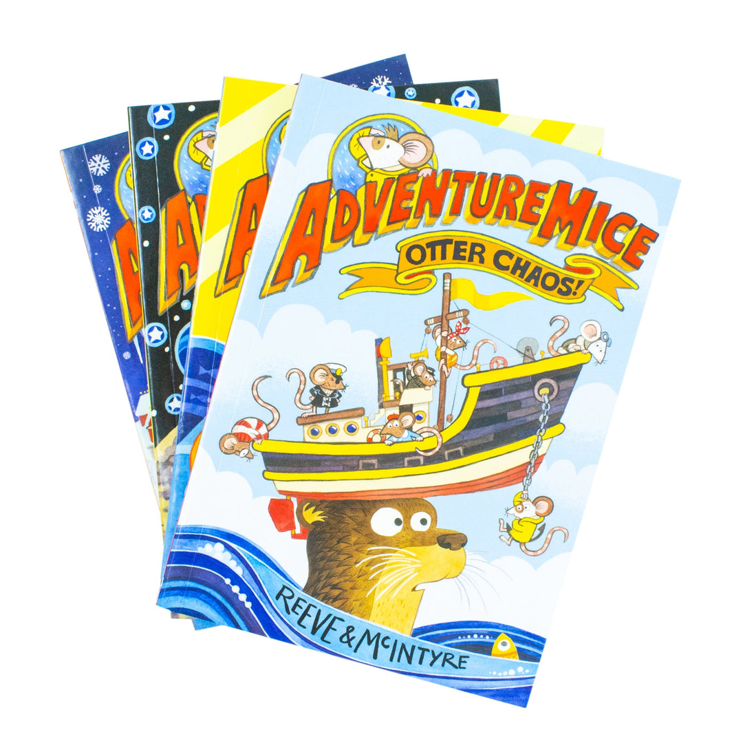 Adventure mice 4 Book Set by Reeve & McIntyre (Mice On The Ice,Otter Chaos,Mermouse Mystery,Mice On The Moon)