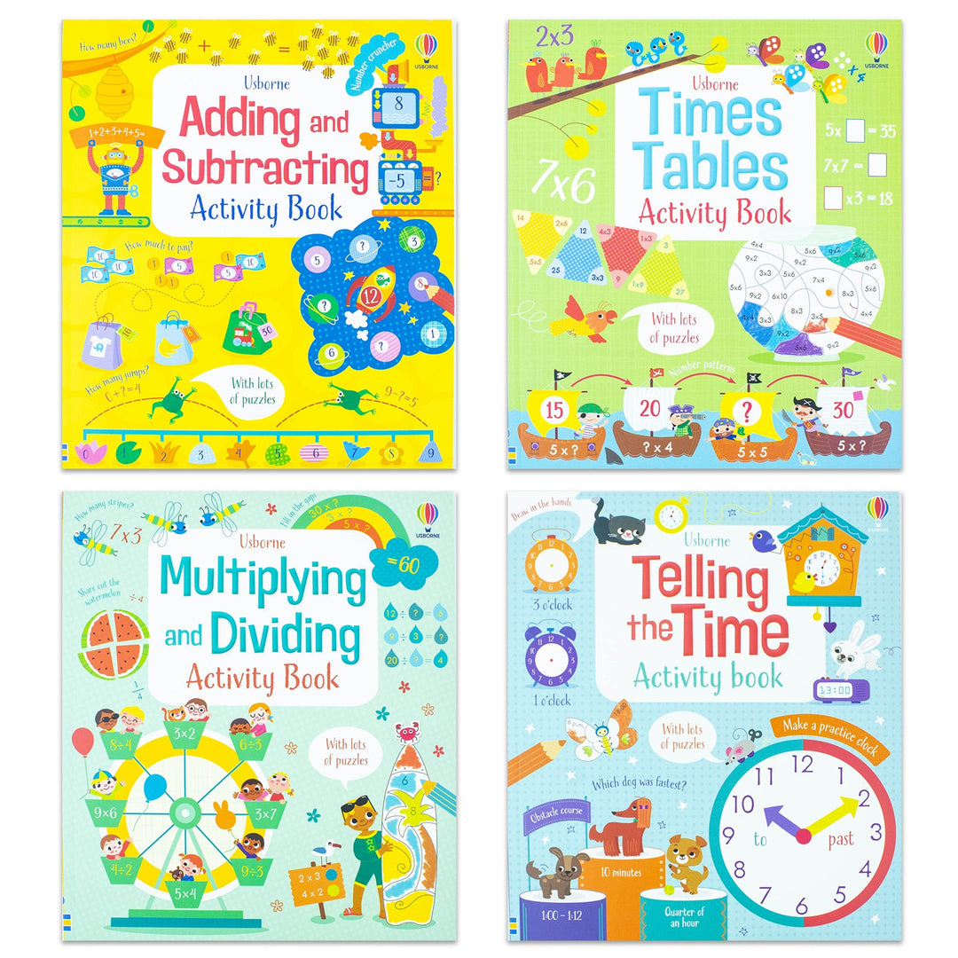 Maths Activity Set 4 Books Collection Set (Addition and subtraction, Times Tables, Telling the Time & Multiplying and dividing)