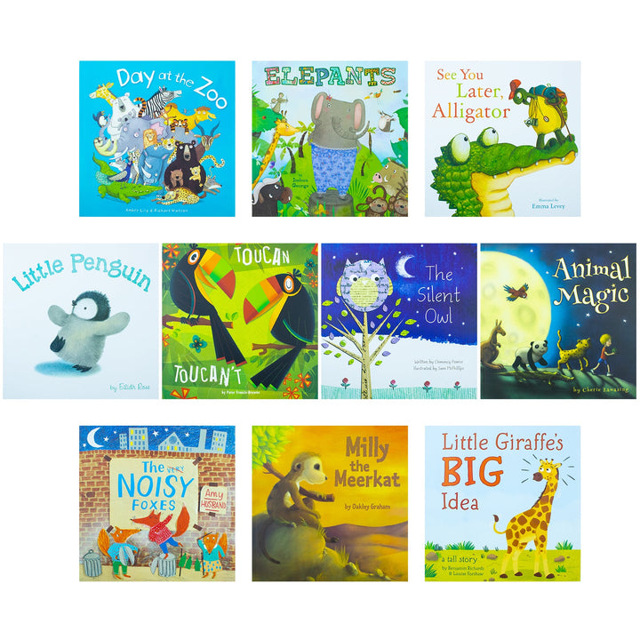 A Day at the Zoo 10 Animal Stories Illustrated Picture Flats Book Collection: (Animal Magic, Little Giraffe Big Idea, Little Penguin, See You Later Alligator,The Silent Owl, Milly the Meerkat)