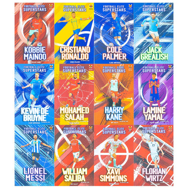 Football Elite Superstars 12 Books Box Set: Ronaldo, Messi, Salah, Harry Kane, Lamine Yamal, Kevin De Bryune, Kobbie Mainoo, Jack Grealish, Simmons, Wirtz, Palmer, Saliba