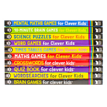 Brain Games 10 Books Collection Set For Clever Kids (Mental Maths Games, 10-Minute Brain Games, Science Puzzles, Word Games, Times Tables Games, Maths Games, Crosswords, Quiz Book, Wordsearches, Brain Games)
