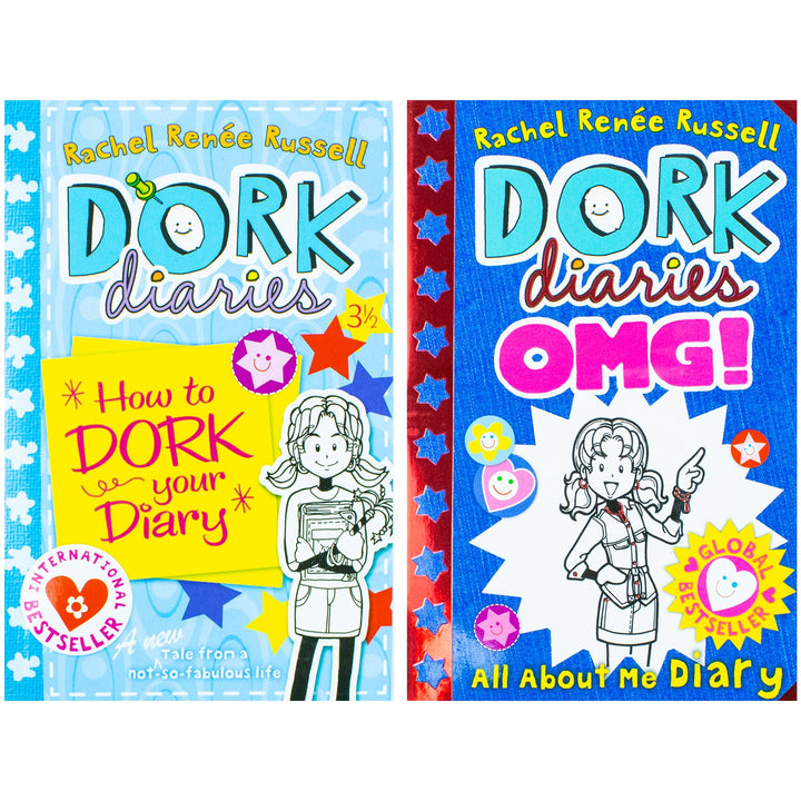 Dork Diaries 2 Books Collection Set by Rachel Renee Russell (Dork Diaries OMG All About Me Diary & Dork Diaries 3 ½  How to Dork Your Diary)