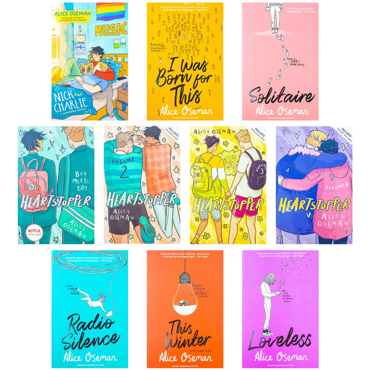 Alice Oseman Collection 10 Book Set (Heart Stopper Series 1-4, Solitaire, Loveless, This Winter, Radio Silence, Nick and Charlie, I Was Born for This)