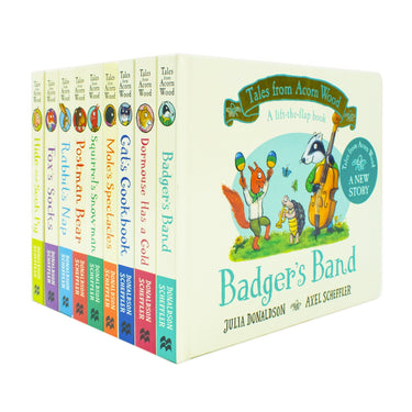 Julia Donaldson Tales From Acorn Wood Series Collection 9 Books Set (Fox's Socks, Hide-and-seek Pig, Postman Bear,Rabbit's Nap,Cat's Cookbook, Squirrel's Snowman, Mole's Spectacles and Badger's Band)
