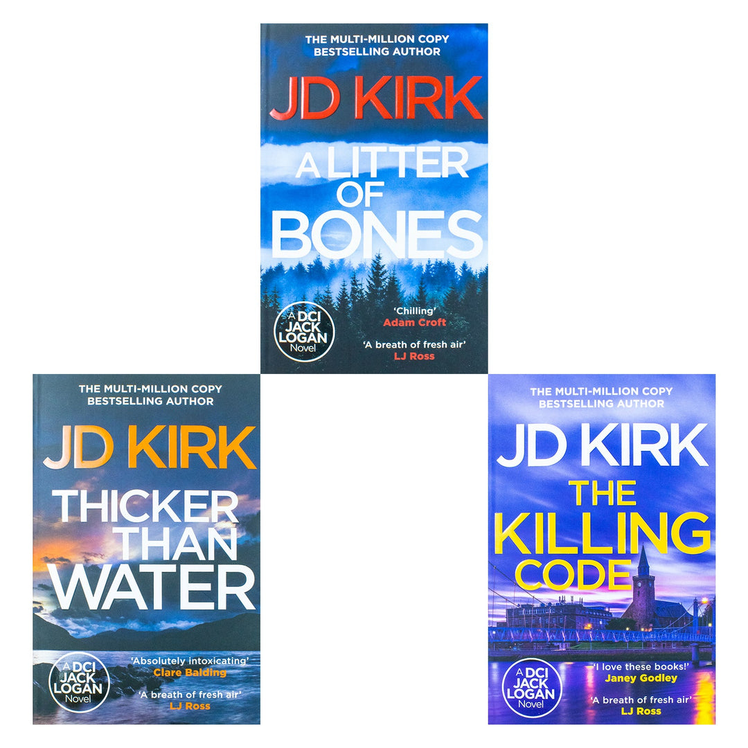 DCI Logan Crime Thrillers 3 Books Collection Set By JD Kirk (Thicker Than Water, A Litter of Bones, The Killing Code)