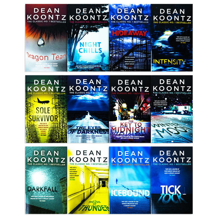 Dean Koontz 12 Books Collection Set(Darkfall, Icebound, The Eyes of Darkness, House of Thunder,Ticktock,Night Chills,The Key to Midnight,Dragon Tears,Winter Moon, Sole Survivor, Intensity, Hideaway)