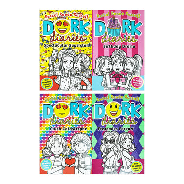 Dork Diaries Series 4 Books Collection Set 11 to 14 by Rachel Renee Russell (Birthday Drama!, Spectacular Superstar, Crush Catastrophe, Frenemies Forever )