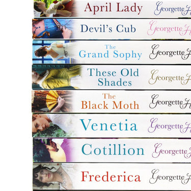 Photo of Georgette Heyer 10 Books Collection Set Spines on a White Background