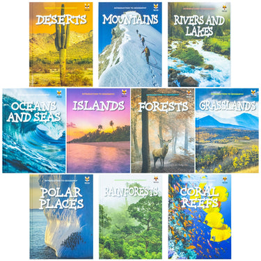 Childrens Introduction To Geography For Beginners 10 Hardback Book Collection Set:: (Coral Reefs, Deserts, Forests, Grasslands, Islands, Mountains, ... Polar Places, Rainforests, Rivers and Lakes)