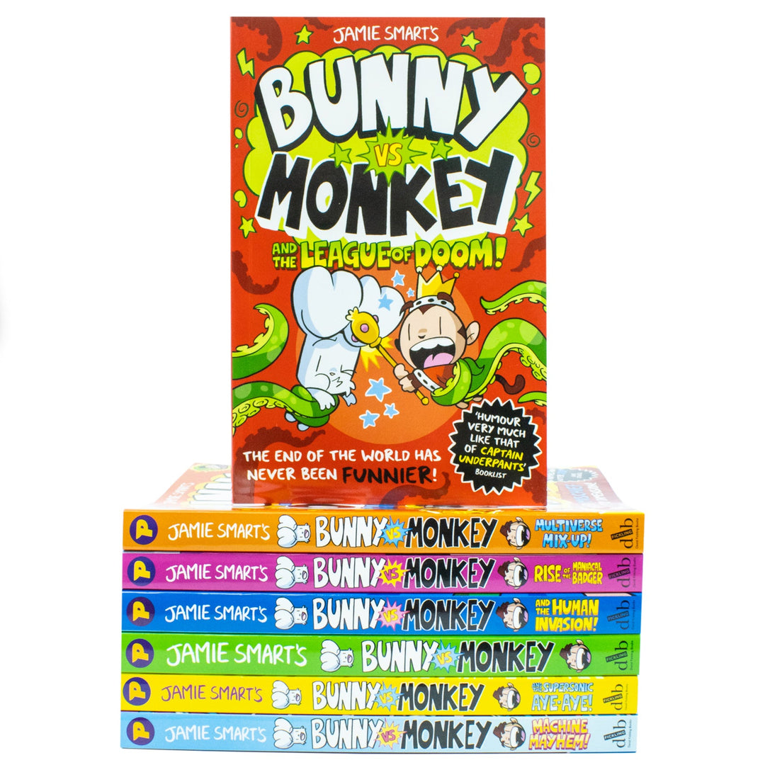 Bunny vs Monkey 7 Books Collection Set By Jamie Smart (Bunny vs Monkey, Supersonic Aye-aye, The Human Invasion, Rise of the Maniacal Badger, the League of Doom!, Multiverse Mix-up & Machine Mayhem)