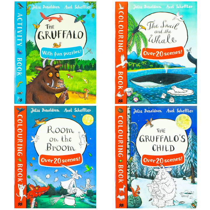 Julia Donaldson Picture and Activity 4 Books Collection (The Gruffalo-Activity Book With Fun Puzzles, The Gruffalo's Child Colouring Book, Room on the Broom Colouring Book & 1 More