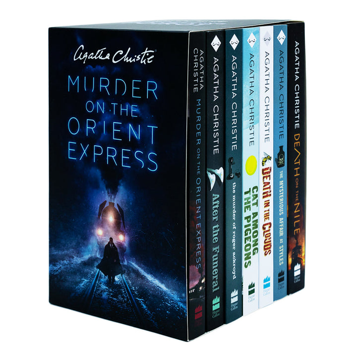 Agatha Christie Poirot 7 Book Collection (Murder on the Orient Express, Death on the Nile, The Mysterious Affair, Death in the Clouds, Cat Among, The Murder Roger, After the Funeral)