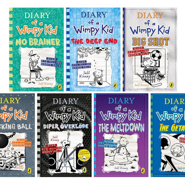 Diary of a Wimpy Kid by Jeff Kinney: Book 12-18 Collection Set (The Getaway, The Meltdown, Wrecking Ball, The Deep End, Big Shot, Diper Överlöde & No Brainer