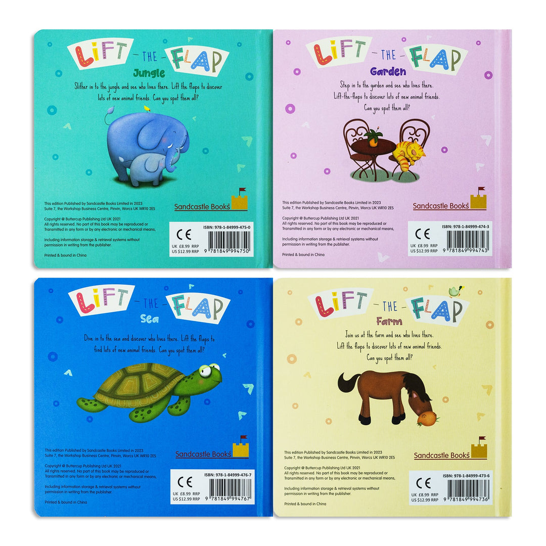 My First Lift the Flap Board Book Collection 4 Books Set (Farm, Sea, Garden, Jungle)