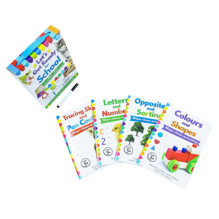 Let's Get Ready for School Wipe Clean Early Learning Activity 4 Book Set Inc Pen