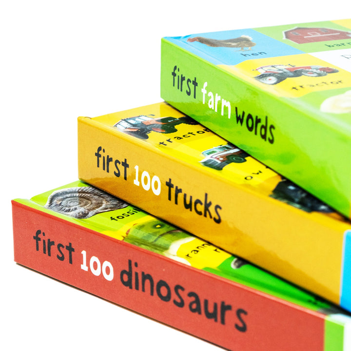 First 100 series 3 Books by Roger Priddy (Trucks, Dinosaurs & First Farm Words) Children Collection Box Set