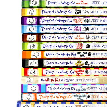 Photo of Diary of a Wimpy Kid 16 Book Collection Set Spines by Jeff Kinney on a White Background