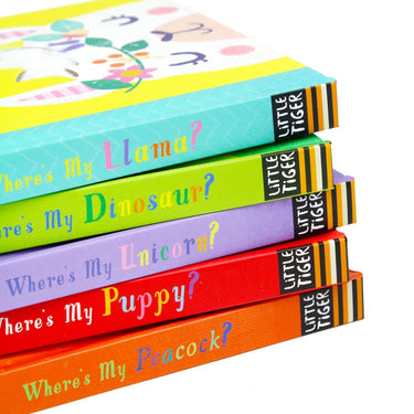 Wheres My Touchy Feely 5 Book Set Collection Library (Dinosaurs, Llama, Unicorn, Puppy & Peacock)