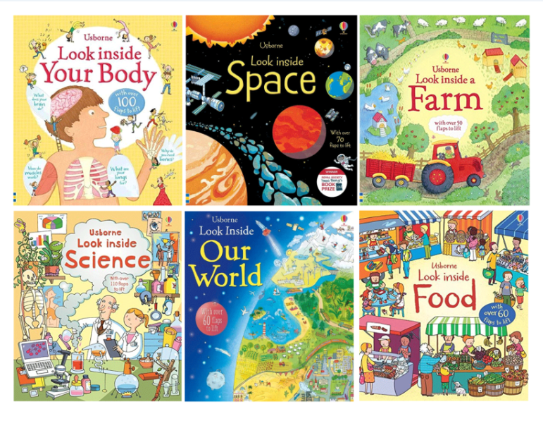 Usborne Look Inside Collection 6 Books Set ( Your Body, Space, Farm, Science, Our World, Look side Food