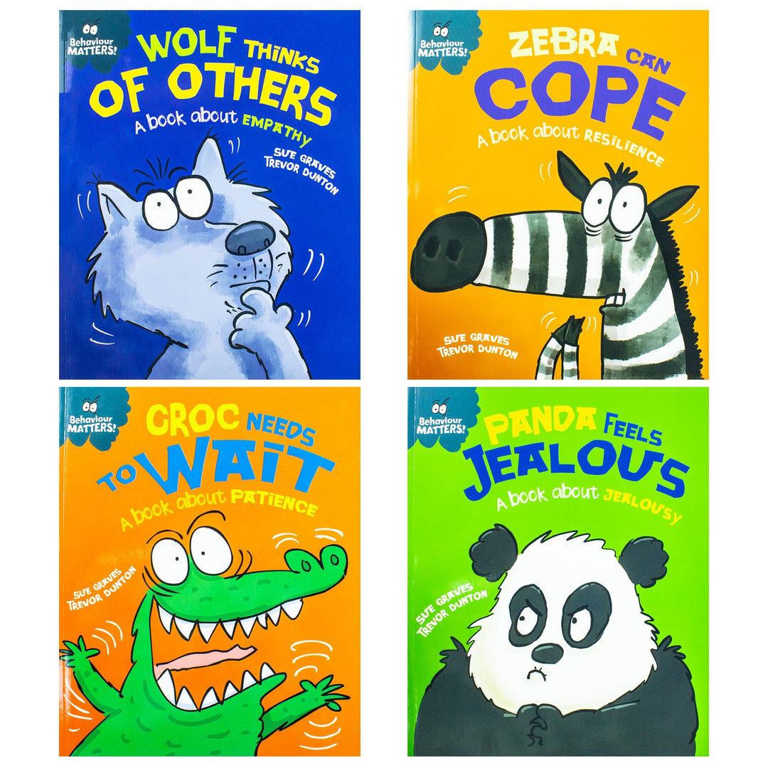 Sue Graves Behaviour Matters Collection 4 Books Set Series 2 (Croc Needs to Wait, Panda Feels Jealous, Zebra can Cope, Wolf Thinks of Others)