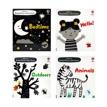Usborne Baby's Very First Black & White 4-Book Set | Baby Books for Early Learning – Animals, Bedtime, Outdoors, Hello | Board Books for Infants