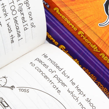Photo of Diary of an Awesome Friendly Kid 3 Books Set Pages by Jeff Kinney on a White Background