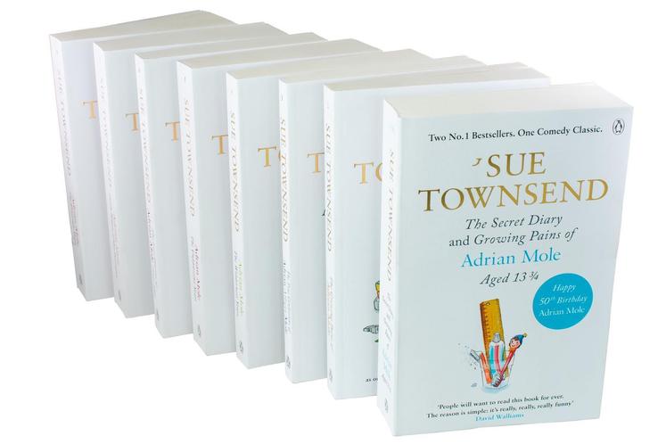 Adrian Mole 8 Book Set by Sue Townsend, Humorous Coming of Age Paperback Collection, Engaging British Comedy Series for Teens & Adults