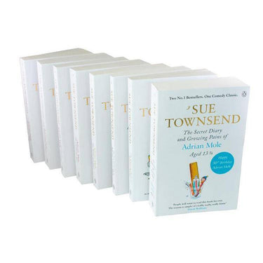 Adrian Mole 8 Book Set by Sue Townsend, Humorous Coming of Age Paperback Collection, Engaging British Comedy Series for Teens & Adults