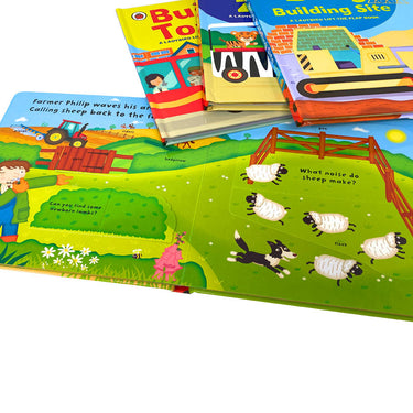 Ladybird Lift The Flap 4 Books Collection Set Busy Town, Busy Zoo, Busy Farm