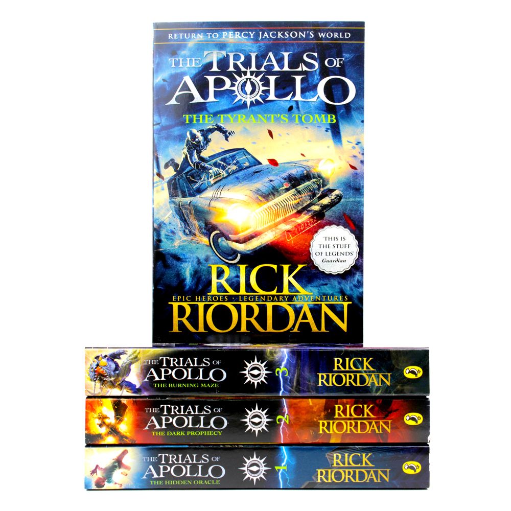 Photo of The Trials of Apollo Series Books 1-4 Box Set by Rick Riordan on a White Background