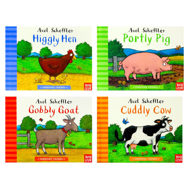 Photo of Axel Scheffler Farmyard Friends 4 Books Set Covers on a White Background 