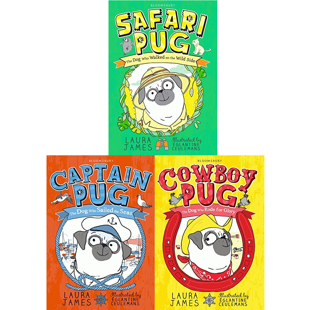 Laura James 3 Books Set Collection Captain Pug, Cowboy Pug, Safari Pug