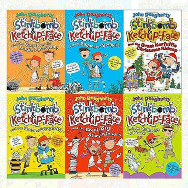 Stinkbomb & Ketchup Face Series 6 Book Collection Box Set by John Dougherty – Funny Children's Fiction, Adventure Stories, Book Set for 8+ years