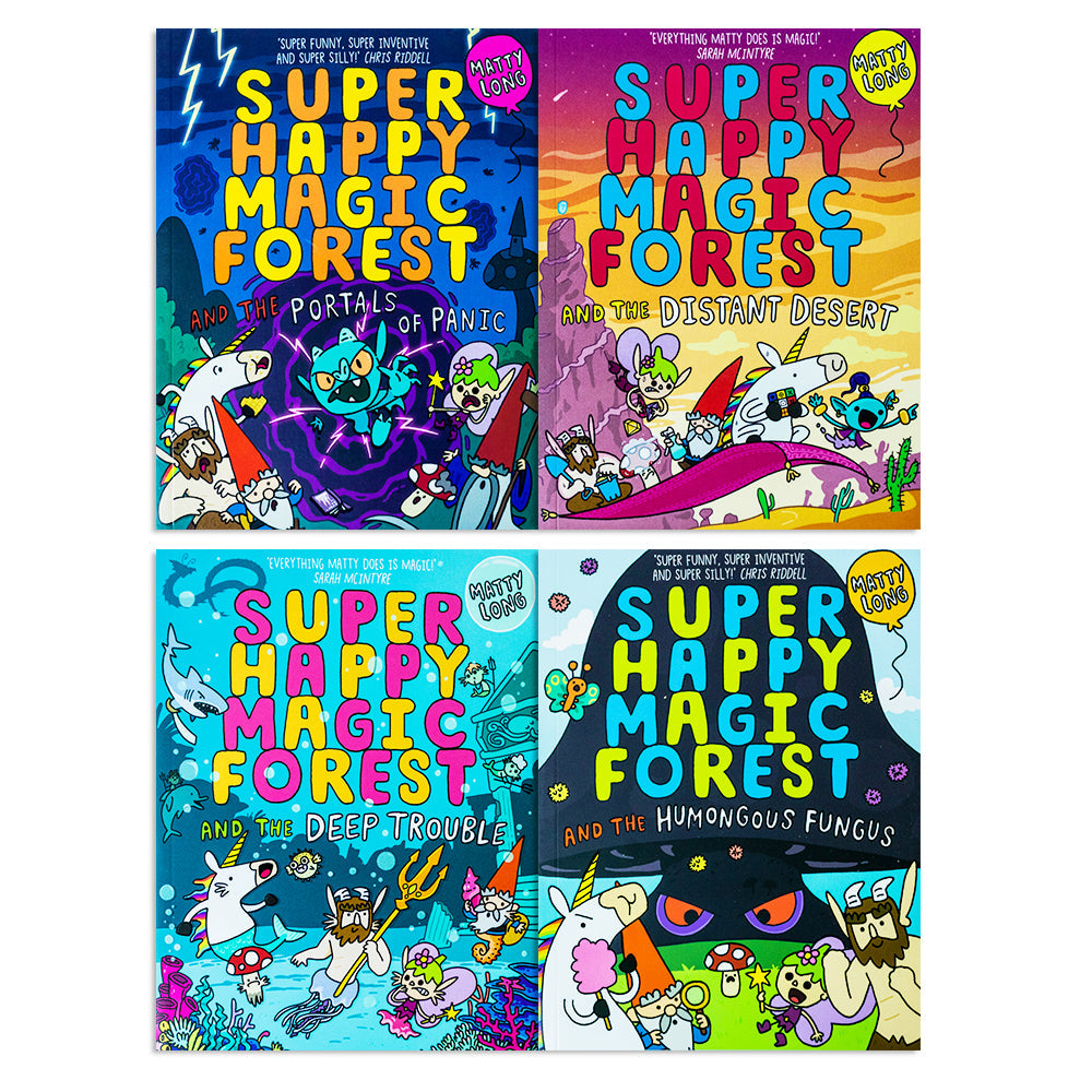 Super Happy Magic Forest Series by Matty Long 4 Books Collection Set (Humongous Fungus, Portals Of Panic, Deep Trouble & Distant Desert)