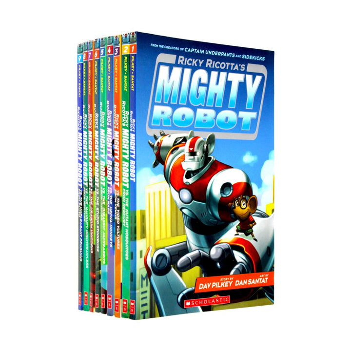 Ricky Ricotta Mighty Robot Collection 9 Books Set By Dav Pilkey (Ricky Ricotta's Mighty Robot, The Mutant Mosquitoes from Mercury, The Video Vultures from Venus, the Mecha-Monkeys from Mars & More)