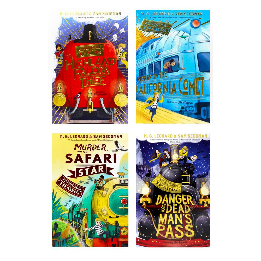 Adventures on Trains 4 Books Collection Set By M. G. Leonard & Sam Sedgman (Danger at Dead Man's Pass, Murder on the Safari Star & More)